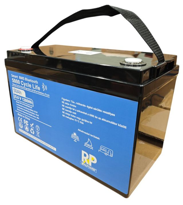 RealPower Lítium vas foszfát (LiFePO4) akkumulátor (bluetooth, kemping, hajó, hobby), 25.6 V/50 Ah termék fő termékképe