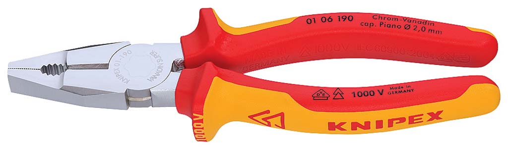 Szigetelt egyetemes fogó, kétkomponensű nyél 1000V 190 mm termék fő termékképe