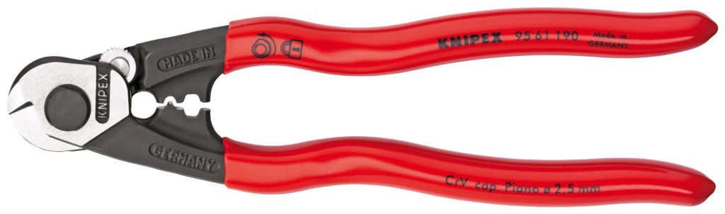 Drótkötél vágó olló ( bowden ), PVC nyél 190 mm, d=2,5-7 mm, véghüvely préselővel termék fő termékképe