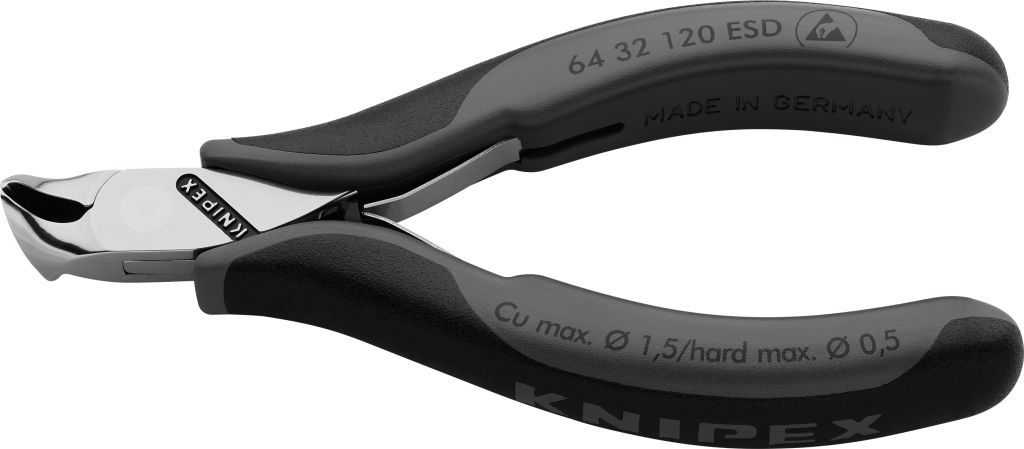 Elektronikai homlokcsípő fogó, ferde vágóél, ESD 120 mm/0,5-1,5mm ,15°-os ferde él termék fő termékképe