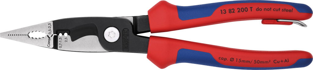 Szerelőfogó krimpelő funkcióval,leesés ellen bizt. 200 mm, csupaszítás 0,75-2,5 mm2, kábelvágás 15 mm 0,5-2,5 mm2 érvéghüvelyhez termék fő termékképe