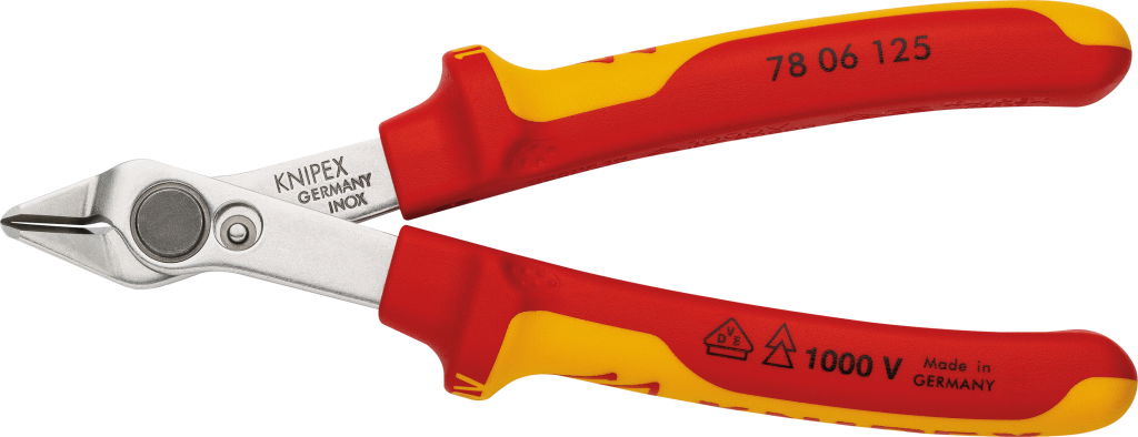Szigetelt elektronikai oldalcsípő fogó,Super-Knips 125 mm/0,2-1,6 mm, INOX fej, 1000V termék fő termékképe
