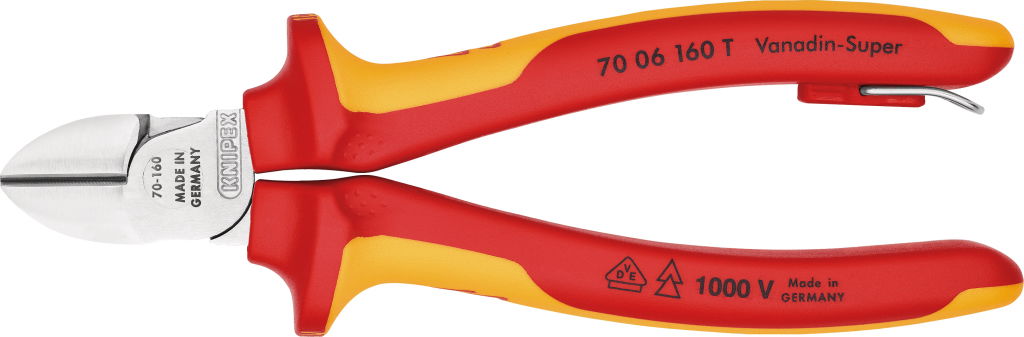KNIPEX Szigetelt oldalcsípő fogó, kétkomponensű nyél 160 mm, 1000V, leesés ellen biztosítható termék fő termékképe