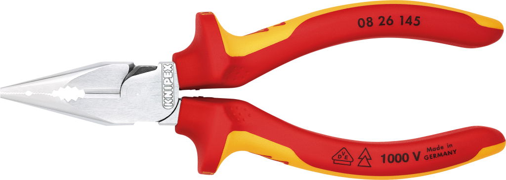 Szigetelt egyetemes fogó, hegyes fejjel 145 mm, 1000V, kétkomponensű nyél termék fő termékképe