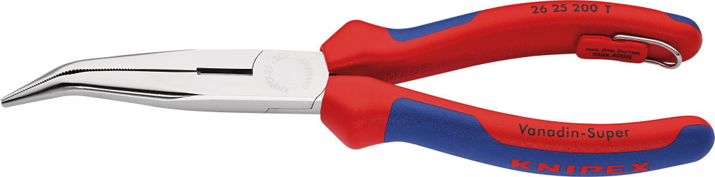 Félkerekcsőrű fogó hajlított, króm.fej, kétk. nyél 200 mm 40°-os, vágóéllel, eesés ellen biztosítható termék fő termékképe