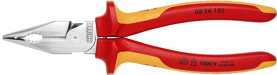 Szigetelt egyetemes fogó, hegyes fejjel 185 mm, 1000V, kétkomponensű nyél termék fő termékképe