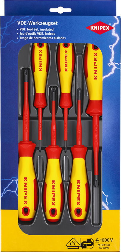 Szigetelt csavarhúzó készlet, vékonyított szár 6 részes PH0+1+2-PZ0+1+2 termék fő termékképe