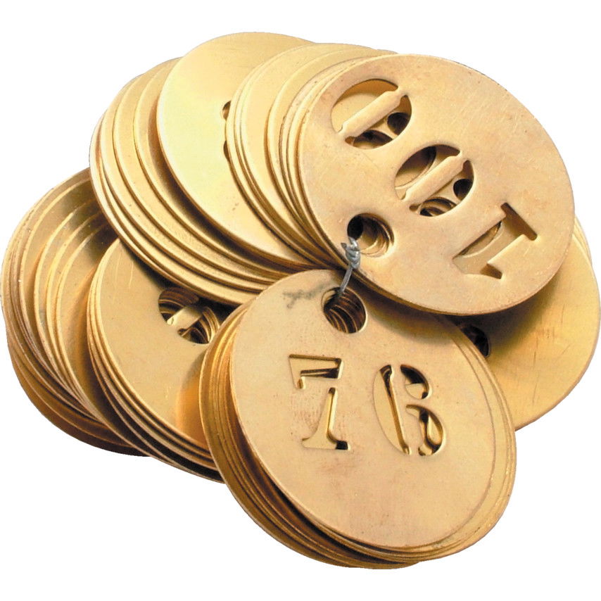 30mm sárgaréz AZONOSÍTÓ BILÉTA 5 mm furattal 1-100 (100DB-os CSOMAG) termék fő termékképe