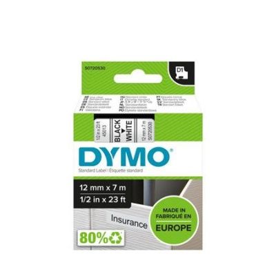 Feliratozógép szalag, 12 mm x 7 m, DYMO "D1", fehér-fekete termék fő termékképe