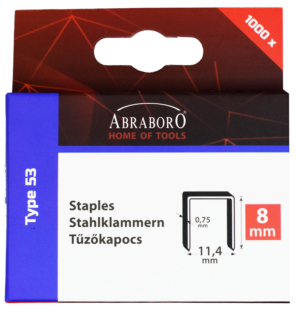 Abraboro CHILITAC A-53 típusú tűzőkapocs, 10 / 11.4 / 0.75 mm, 1000 db/csomag termék fő termékképe