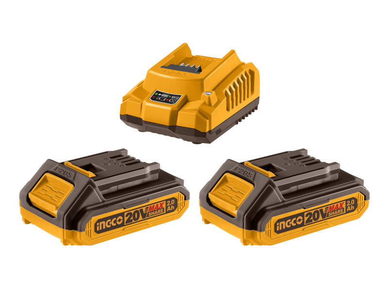 INGCO Akkumulátor és töltő szett 20 V (2 x 2,0 Ah akku + 2,0 A töltő) termék fő termékképe