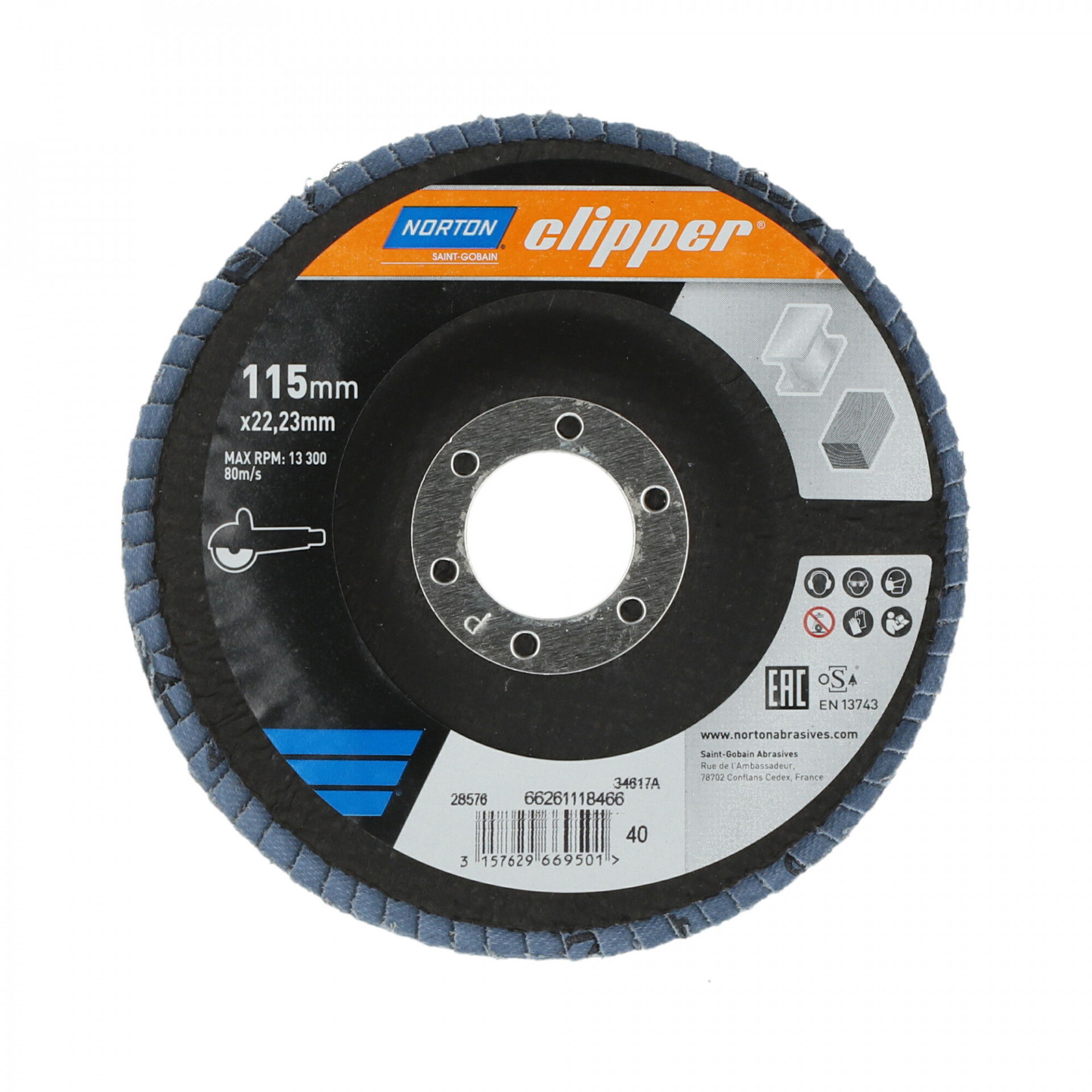 Norton Clipper R82B lamellás csiszolókorong Ø115x22 mm P40, 10 db/csomag termék fő termékképe