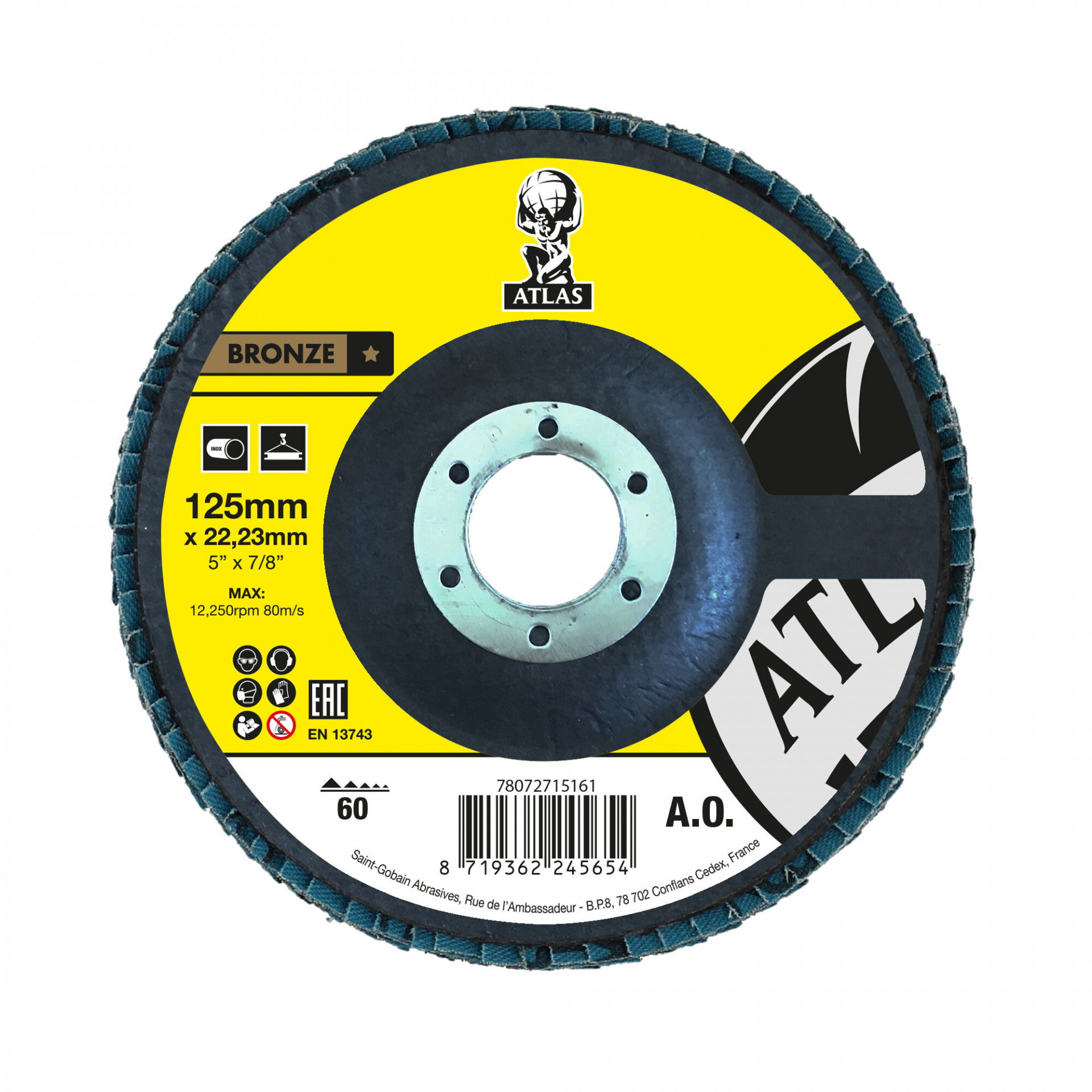 Atlas KX663 lamellás csiszolókorong Ø125x22 mm P60 sík, 10 db/csomag termék fő termékképe